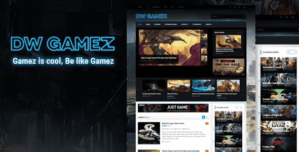 DW Gamez responsive WordPress gaming magazine theme preview