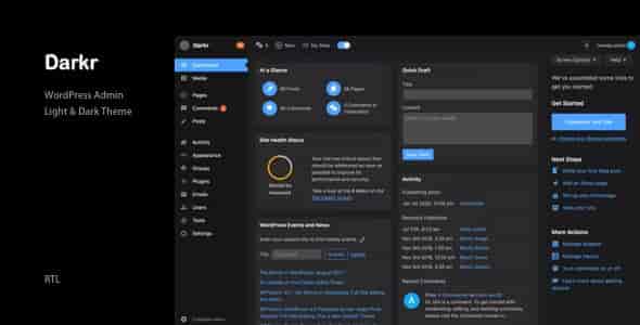 Darkr WordPress admin light and dark theme plugin interface
