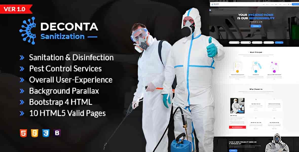 Deconta sanitation and pest control HTML template preview with professional service pages