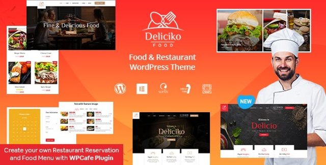 Deliciko Restaurant WordPress Theme homepage demo with Elementor menu and reservation layout