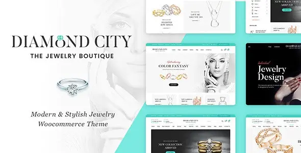 DiCi modern jewelry WordPress theme preview showcasing an elegant online jewelry store layout