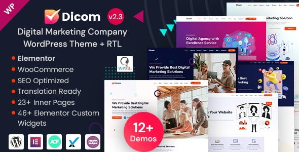 Dicom WordPress theme preview for digital marketing and SEO agency websites