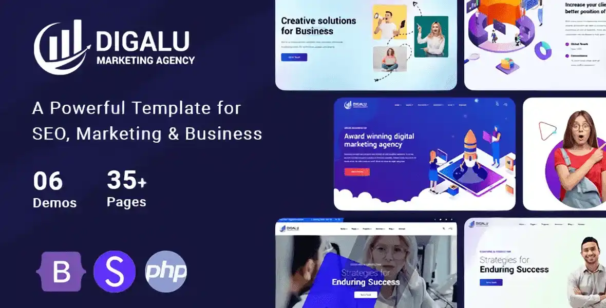 Digalu digital marketing agency HTML template preview showing responsive layout