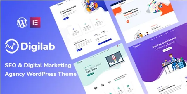 Digilab Elementor WordPress theme for digital marketing agency showcasing responsive design and pre-built layouts