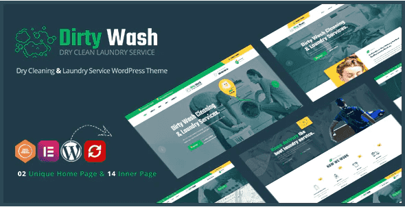 DirtyWash laundry service WordPress theme demo showing professional cleaning business website design