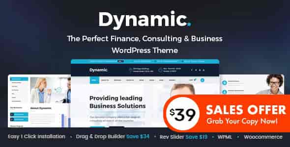Dynamic finance and consulting WordPress theme homepage preview