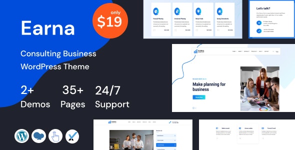 Earna Business Consulting WordPress Theme homepage preview