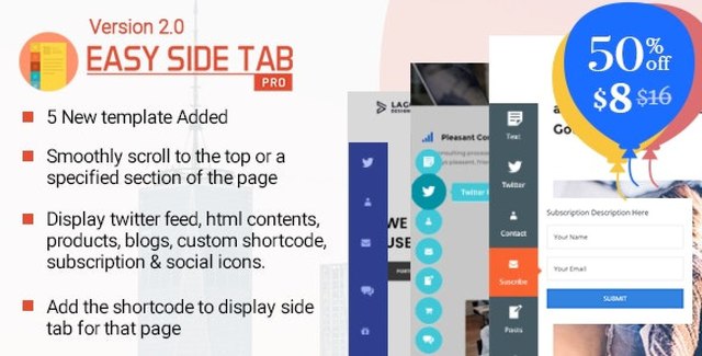 Easy Side Tab Pro floating sidebar plugin for WordPress with customizable templates