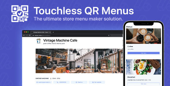 EasyQR touchless QR menu creator software interface showing digital restaurant menu on a smartphone