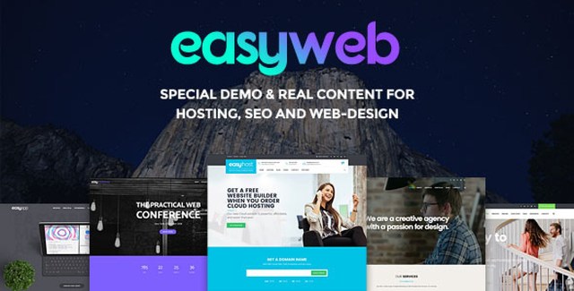 EasyWeb WordPress theme demo showing hosting and SEO agency website layout
