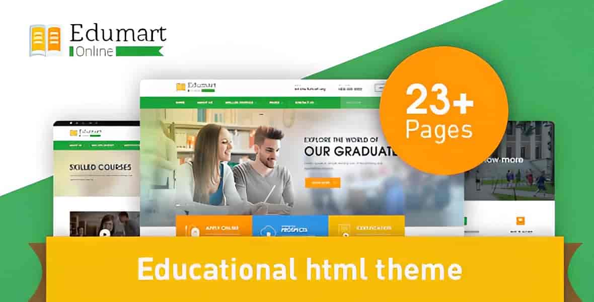 Edumart education HTML5 template preview showing college website layout with Bootstrap design