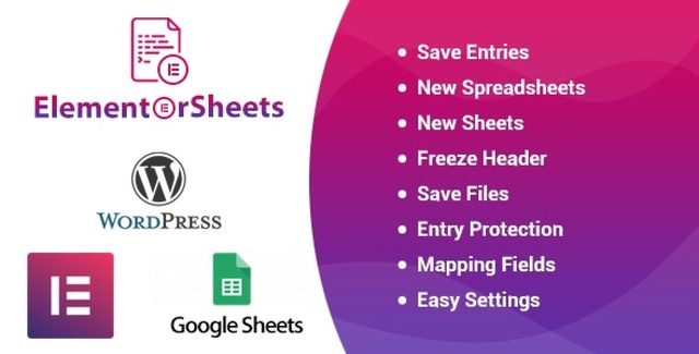 ElementorSheets plugin interface showing Elementor form data connected to Google Sheets