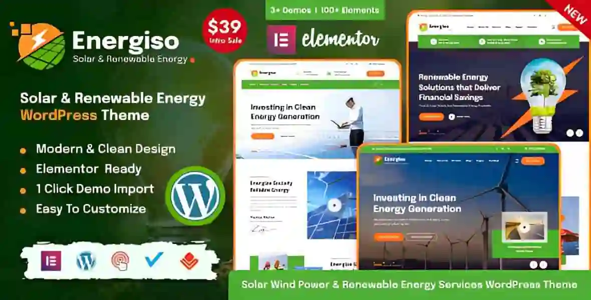 Energiso solar and renewable energy WordPress theme demo preview