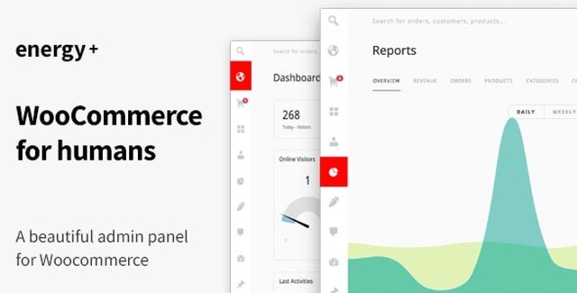 Energy+ beautiful WooCommerce admin panel dashboard interface