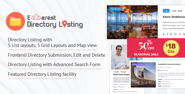 Everest Business Directory WordPress plugin for building customizable online business listings with front-end submissions and advanced search