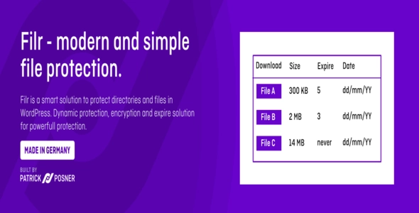 Filr WordPress plugin interface showing secure document library management