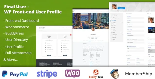 WordPress front end user profile plugin dashboard with payment and subscription management