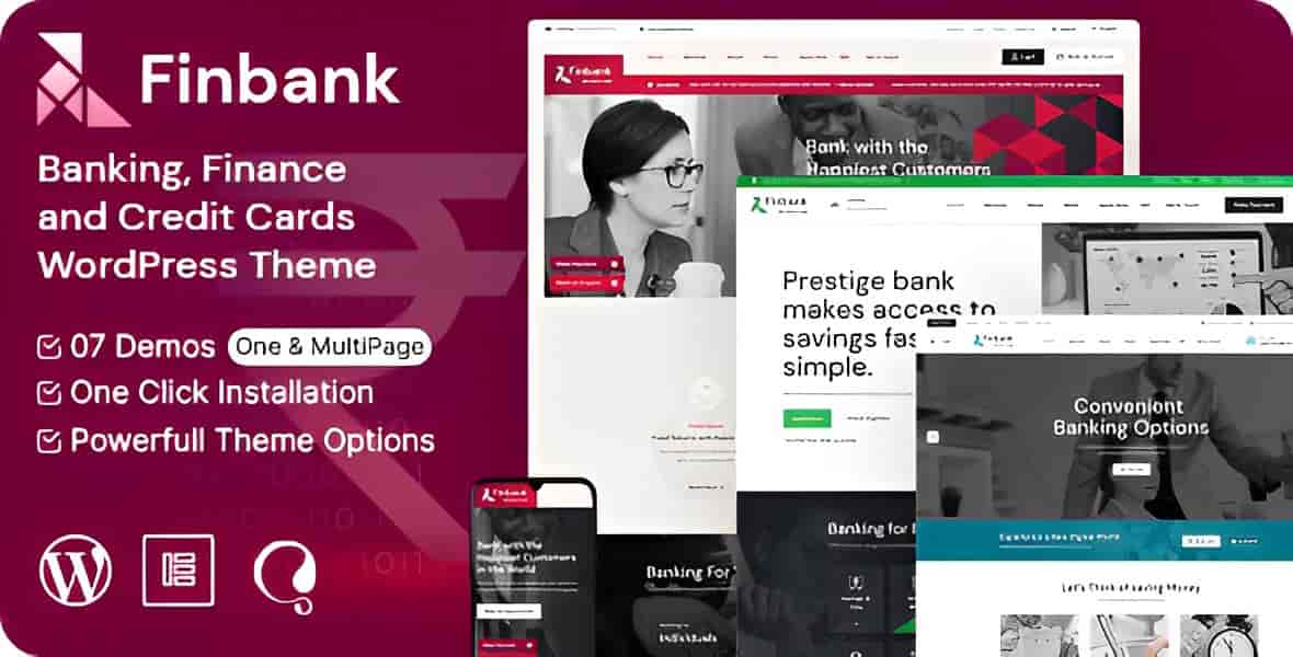 FinBank banking and finance WordPress theme homepage layout