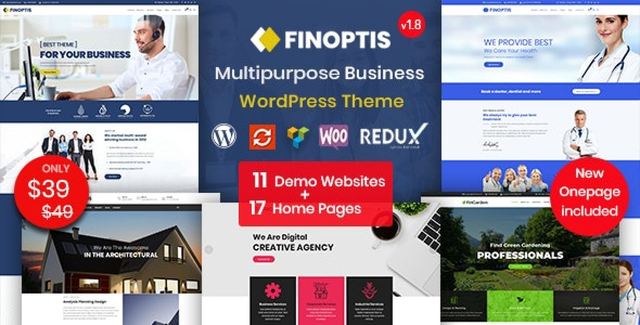 Finoptis multipurpose business WordPress theme homepage layout
