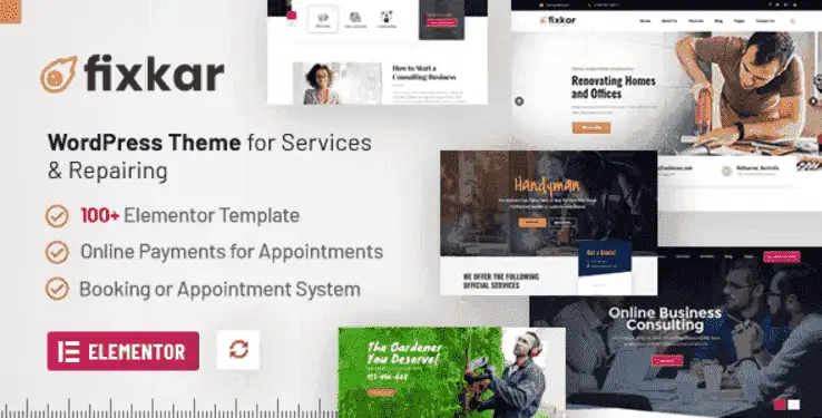 FixKar Elementor WordPress theme homepage layout for service businesses