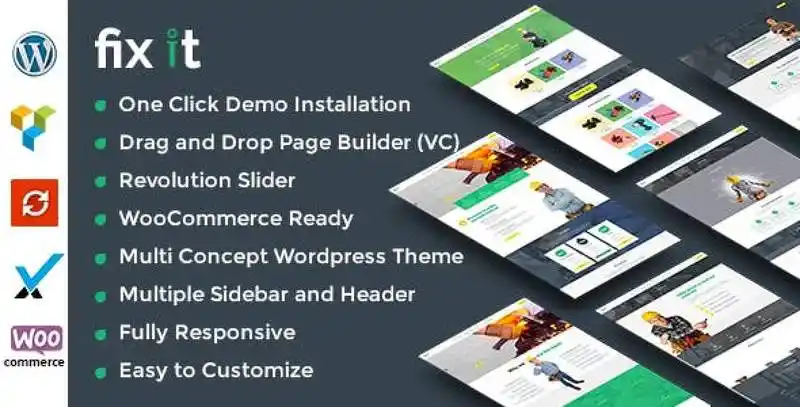 Fixit Construction WordPress Theme demo showing responsive website layout for contractors