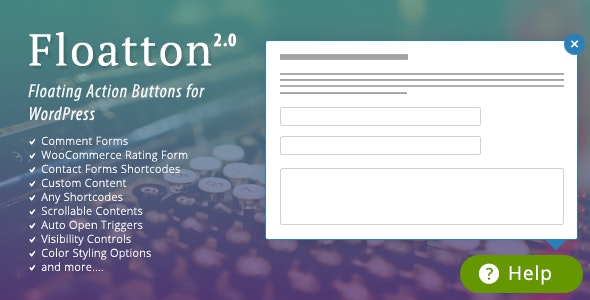 Floatton WordPress plugin showing floating action button with open pop-up containing a contact form on a website homepage