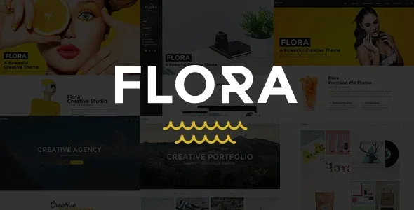 Flora WordPress theme portfolio layout on desktop and mobile devices