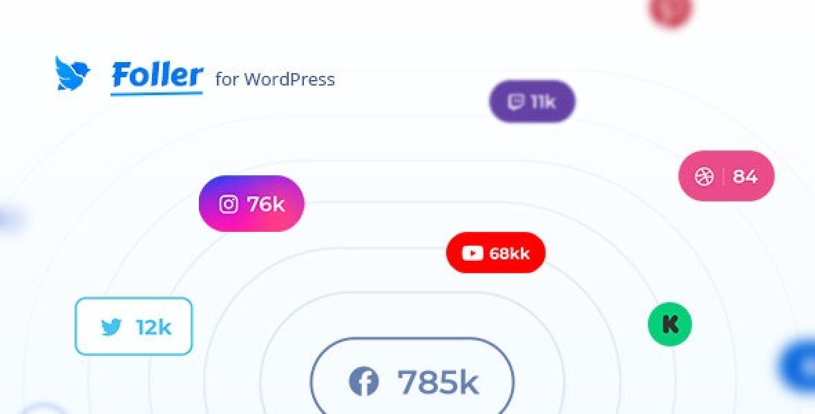 Foller social followers bar WordPress plugin displaying social media follower counts across multiple networks