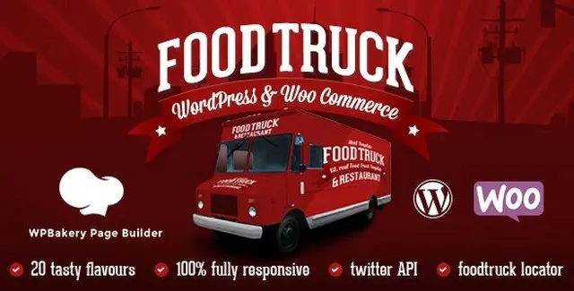 Food Truck & Restaurant WordPress Theme preview showing 20 different styles
