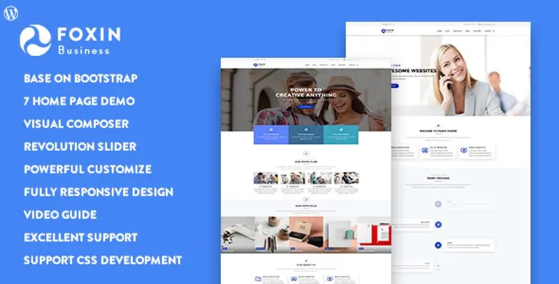 Foxin responsive business WordPress theme demo on desktop and mobile devices