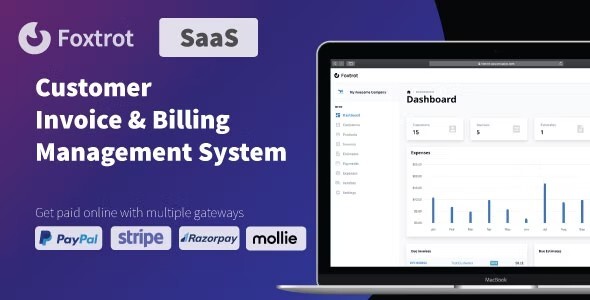 Foxtrot invoice management PHP script dashboard showing customer billing and expense tracking interface