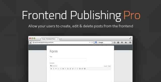Frontend Publishing Pro WordPress plugin interface showing drag-and-drop form builder