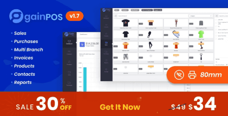 Gain POS inventory and sales management system dashboard interface
