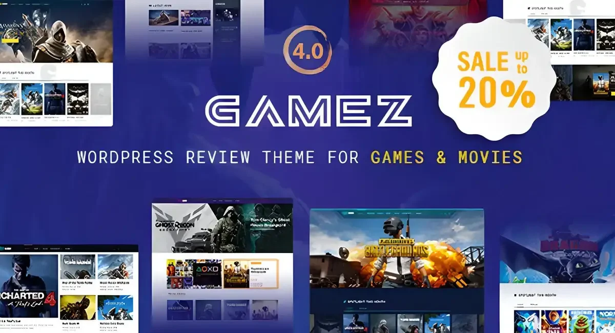 Gamez WordPress review theme demo showing game and movie review layouts