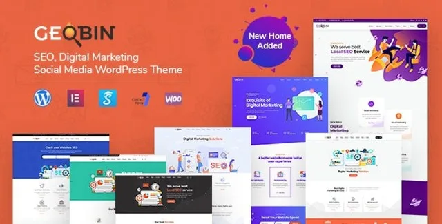 GeoBin digital marketing agency WordPress theme preview with Elementor page builder