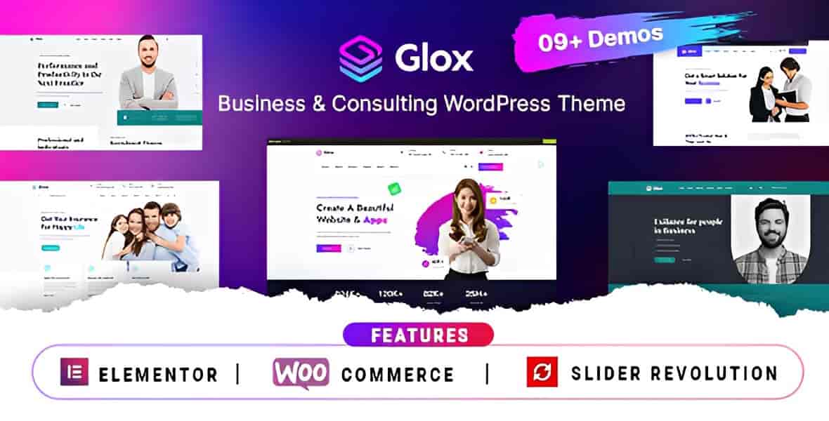 Glox business consulting WordPress theme preview on desktop