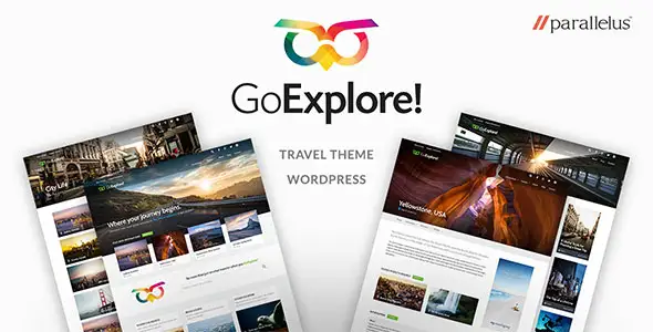 GoExplore travel WordPress theme preview showing destination and directory features