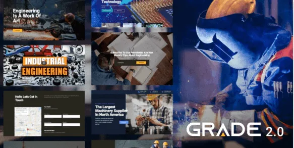 Grade industrial manufacturing WordPress theme showcasing clean corporate design for manufacturing companies