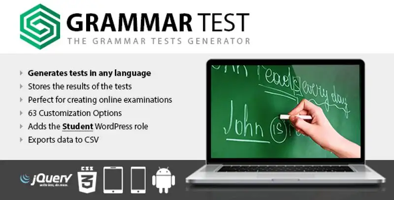 Grammar Test WordPress Plugin interface for creating interactive language exercises and student assessments