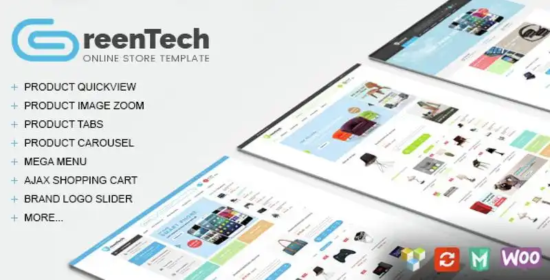 GreenTech responsive WooCommerce WordPress theme demo showing modern business layout