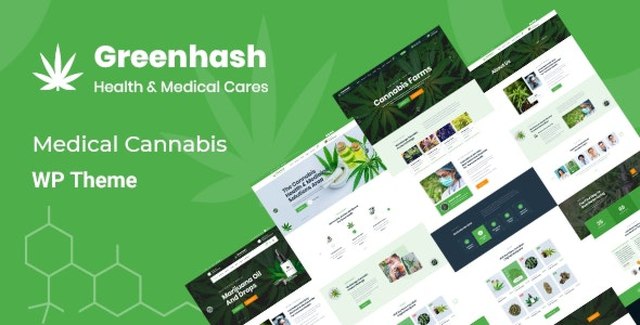 Greenhash cannabis WordPress theme preview showing dispensary website layout