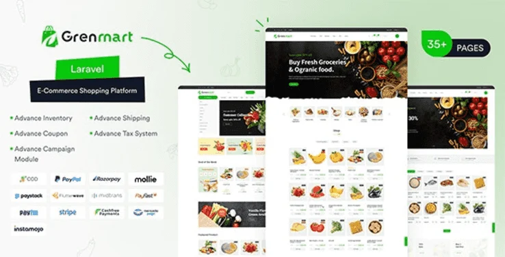 Grenmart Laravel ecommerce PHP script homepage preview