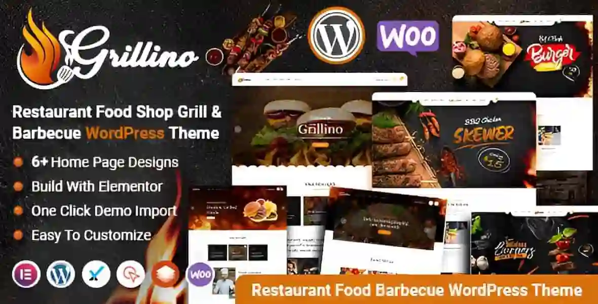 Grillino restaurant WordPress theme homepage preview with Elementor design