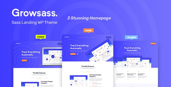Growsass software landing page WordPress theme for SaaS and startup websites