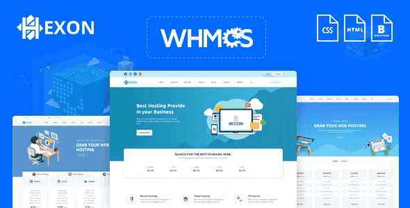 Hexon WHMCS hosting template with modern Bootstrap 4 design for cloud server and hosting businesses