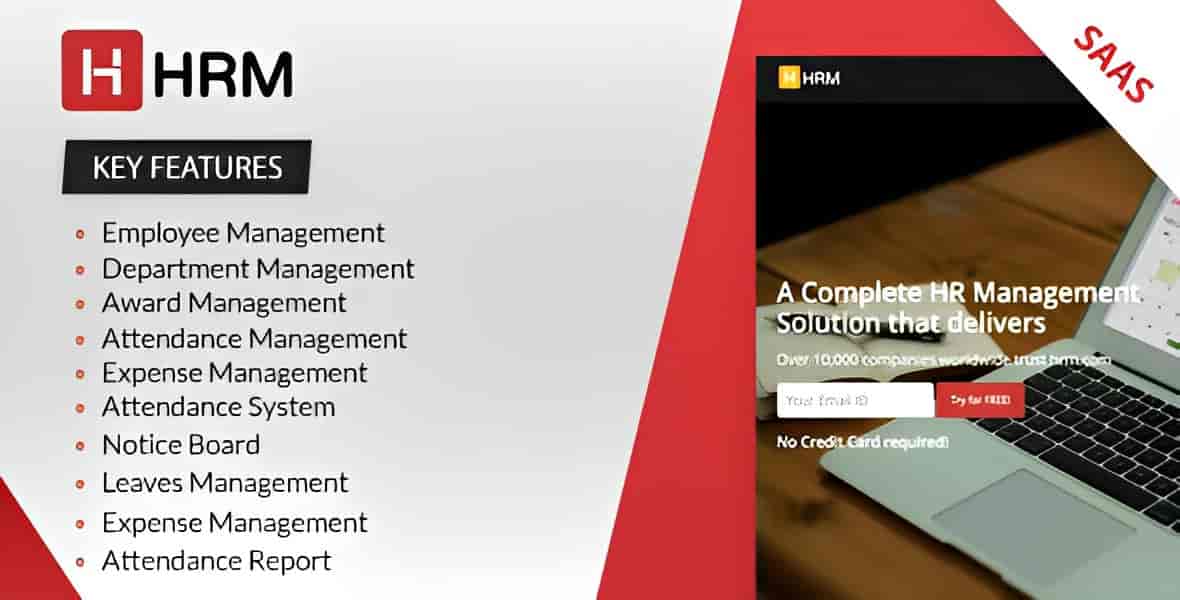 HRM SaaS PHP script interface showing human resource management dashboard