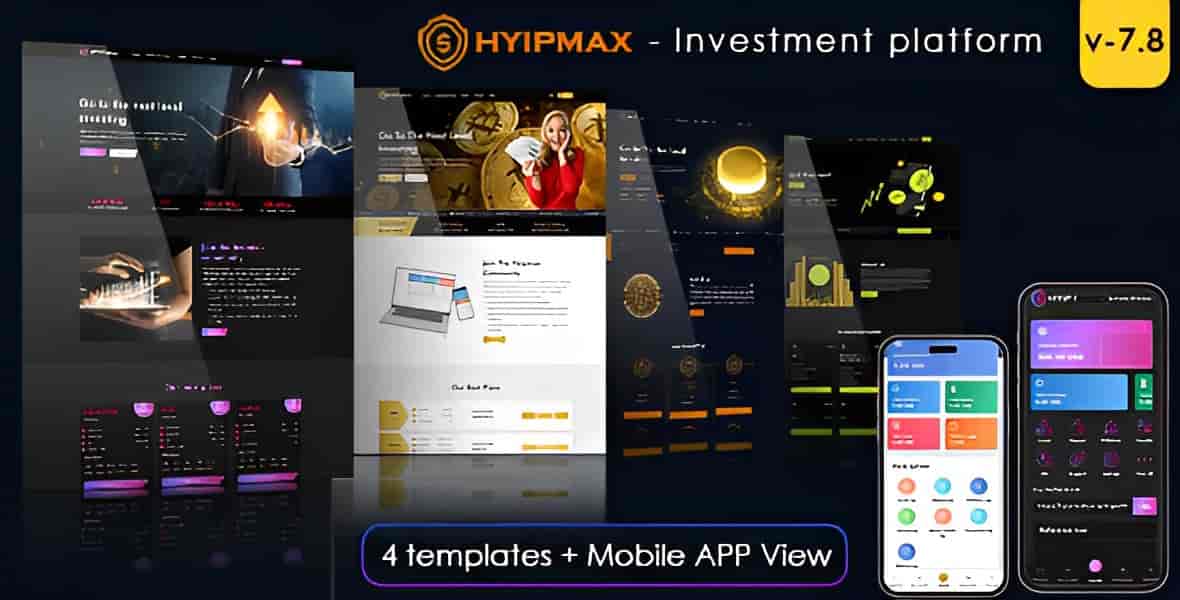 HYIP MAX investment platform admin dashboard showing investment plans and referral management interface
