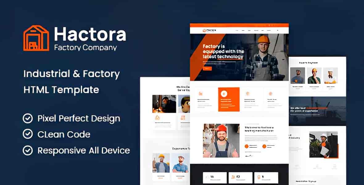 Hactora industry and factory HTML template showcasing professional industrial business website layout