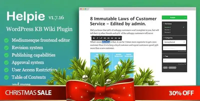 Helpie WordPress knowledge base plugin interface with Elementor editor