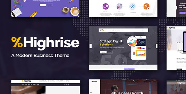 Highrise WordPress theme demo showing corporate business website layout